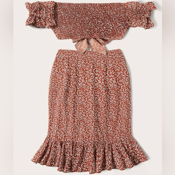 Never worn! Knotted Shirred Floral Bardot Top & Ruffle Wrap Skirt Set - Picture 2 of 5